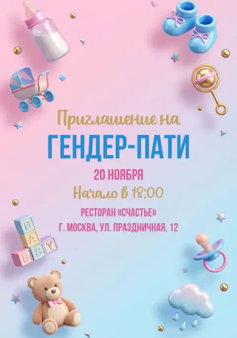 Приглашение на гендер-пати в нежных пастельных тонах