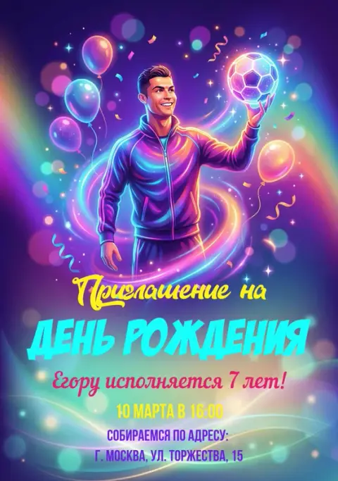 Приглашение на день рождения с футбольной звездой