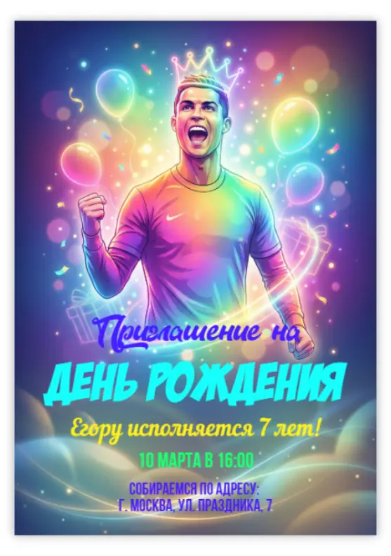 Приглашение на день рождения с футбольным чемпионом
