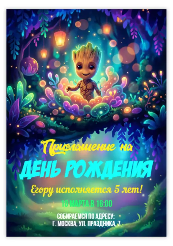 Приглашение на день рождения в волшебном лесу с Грутом