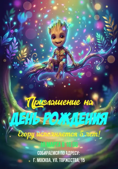 Приглашение на день рождения в стиле фэнтези с лесным малышом