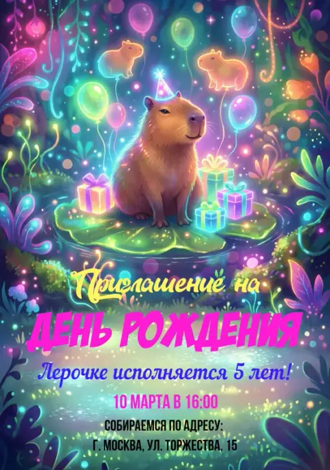 Приглашение на день рождения в стиле волшебной капибары