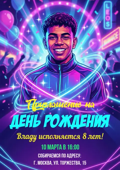 Приглашение на день рождения неоновый рейв