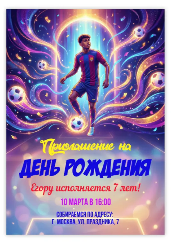 Приглашение на футбольный звездопад для мальчика