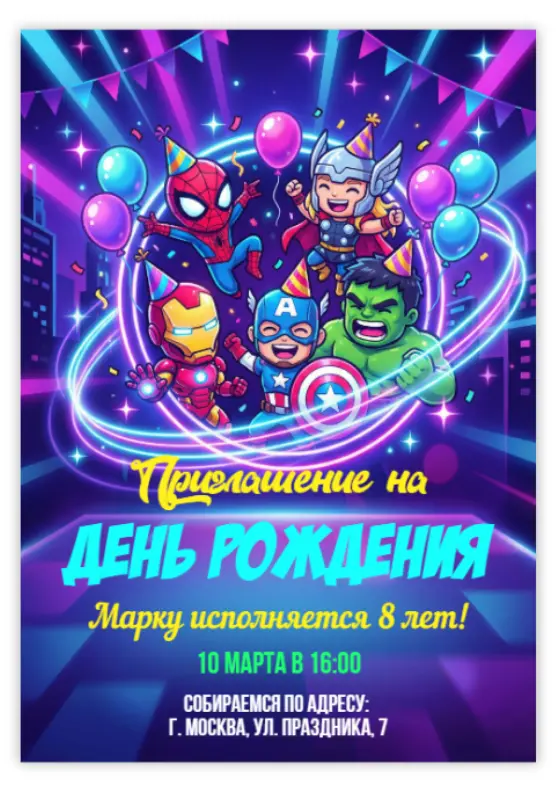 Приглашение на день рождения в стиле Мстителей
