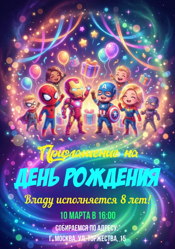 Приглашения на день рождения с Капитаном Америкой