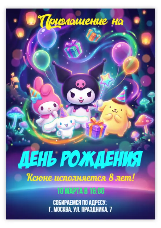 Приглашение на день рождения с Куроми и друзьями