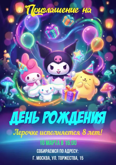 Приглашение на день рождения с Куроми и друзьями