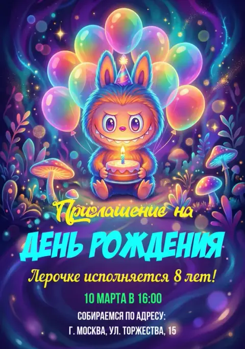 Приглашение на День Рождения с волшебным монстром