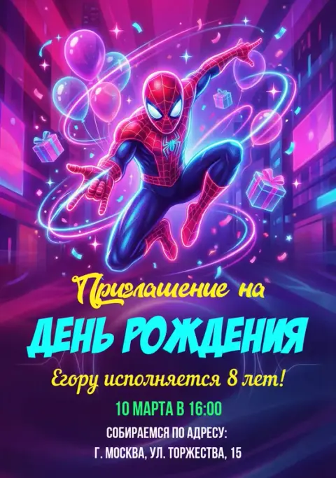 Приглашение на день рождения в стиле супергероя