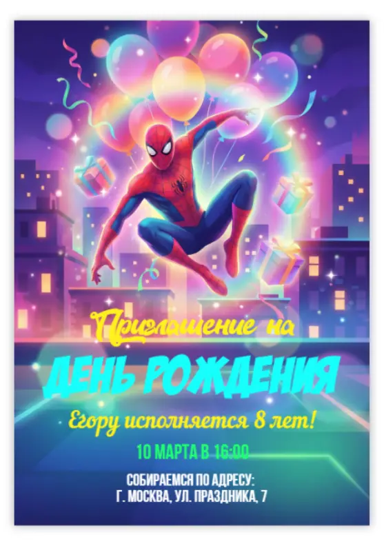 Приглашение на день рождения в стиле ночного города