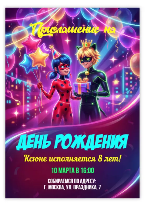 Приглашение на день рождения в стиле супергероев с подарками