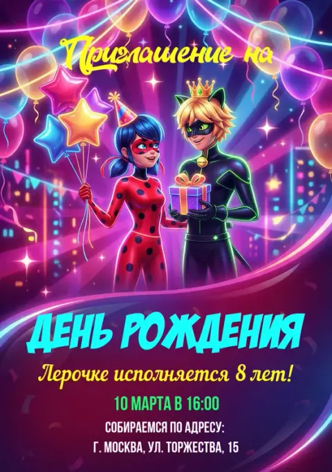 Приглашения с Леди Баг