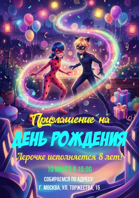 Приглашение на праздник с Леди Баг и Супер-Котом