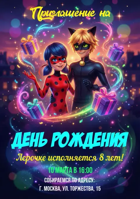 Приглашение на день рождения с яркой магией и подарками