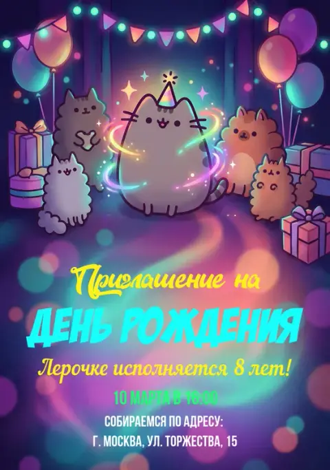 Приглашение на день рождения с милыми котятами
