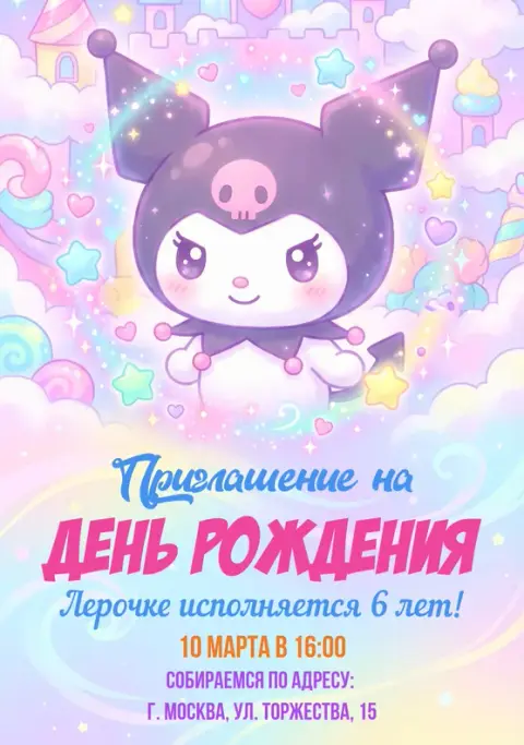Приглашение на день рождения в стиле Куроми с замками