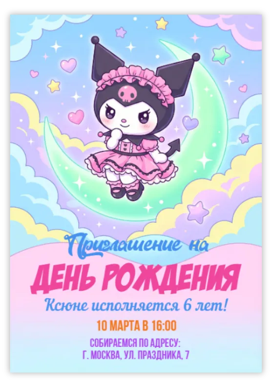 Приглашение на день рождения в стиле милых снов с Луной