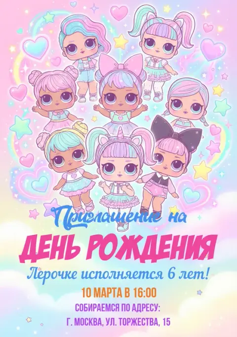 Приглашение на праздник в стиле LOL Dolls