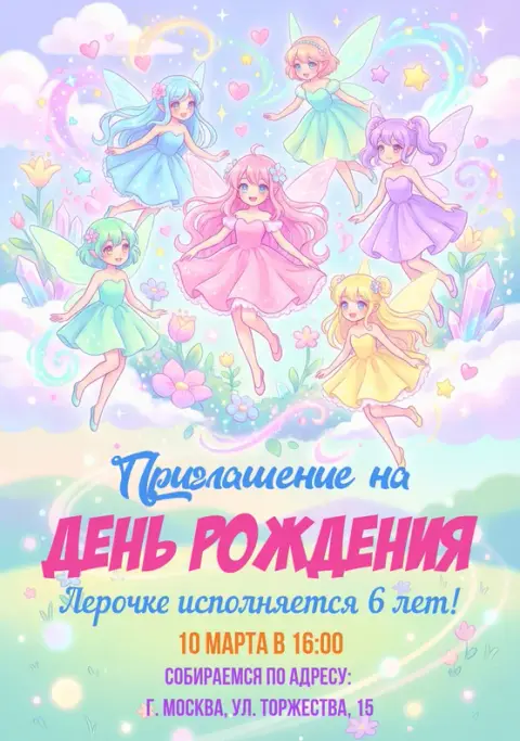 Приглашение на день рождения в стиле фэнтези с феями