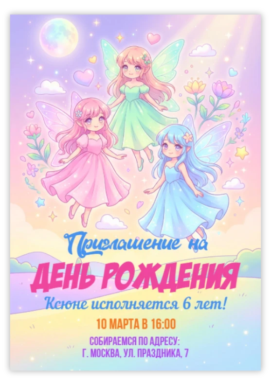 Приглашение на праздник с феями и луной