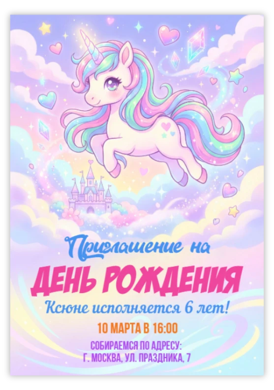 Приглашение на День Рождения с волшебным замком
