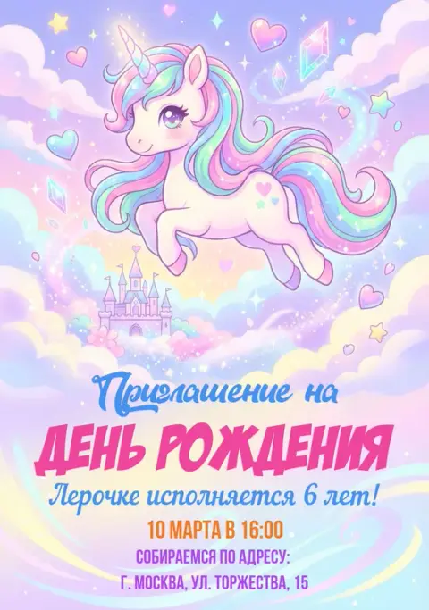 Приглашение на День Рождения с волшебным замком