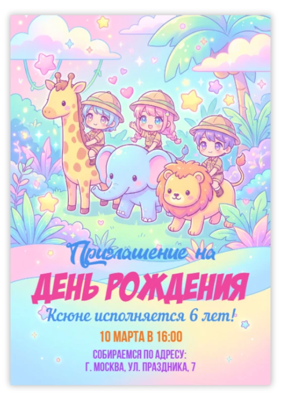 Приглашение на день рождения в стиле аниме сафари
