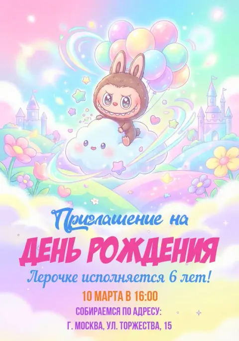 Приглашение на день рождения в стиле волшебного королевства