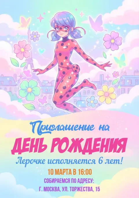 Приглашение на праздник с магической божьей коровкой