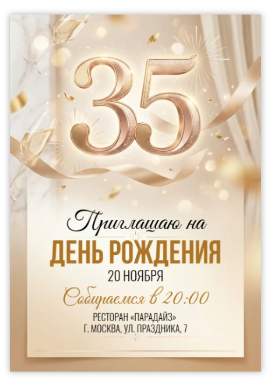 Приглашение на юбилей в сияющем золоте и шампанском
