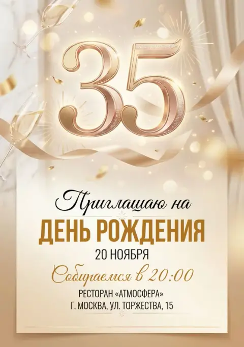 Приглашение на юбилей в сияющем золоте и шампанском