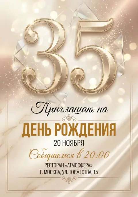 Приглашение на юбилей в золотом стиле
