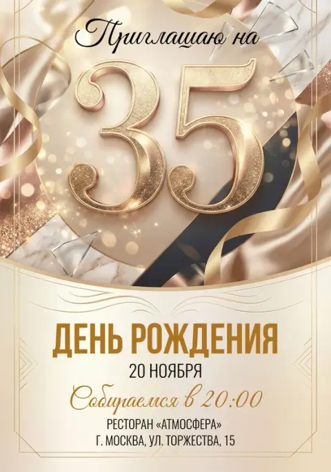 Приглашение на юбилей: роскошный золотой стиль с мерцающими деталями