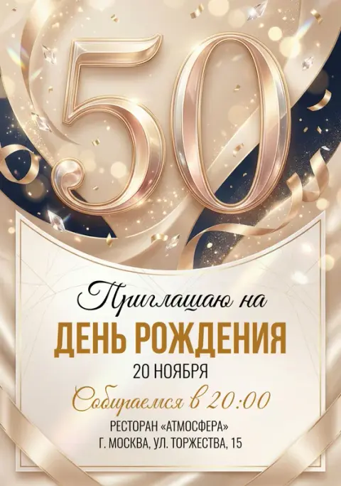 Приглашение на юбилей в золоте и кристаллах