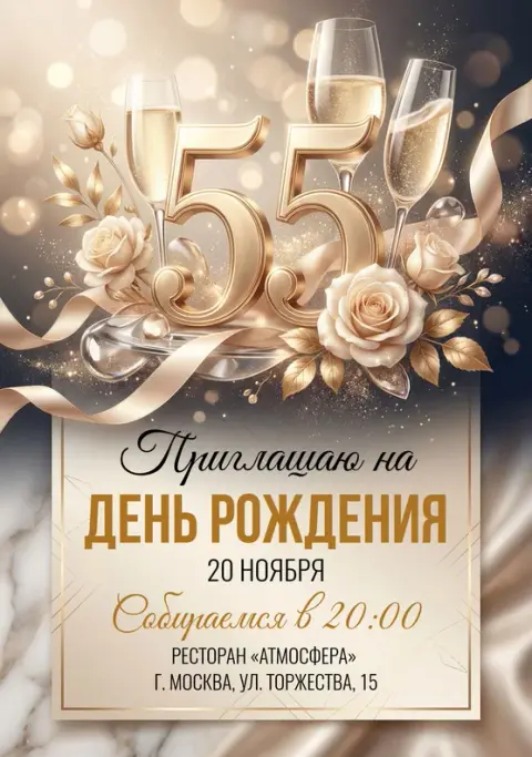 Приглашение на юбилей в золотых розах и шампанском
