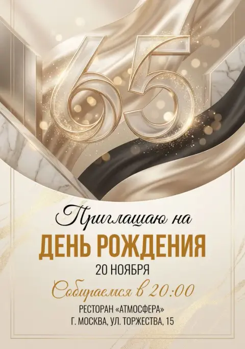 Приглашение на юбилей в золотом сиянии и мраморе