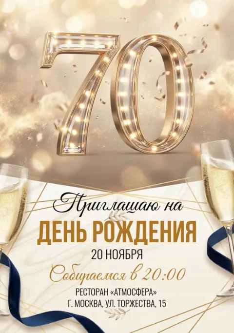 Приглашение на юбилей: сияние золота и бокалов