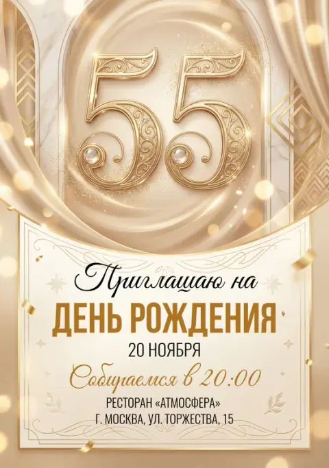 Приглашение на юбилей в золотом стиле с драгоценными камнями
