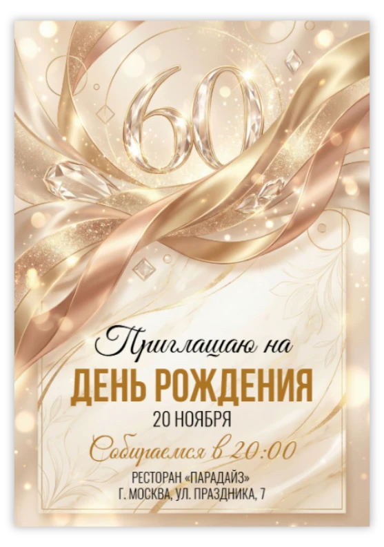 Приглашение на юбилей в золотых лентах