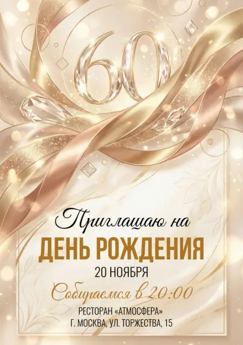 Приглашение на юбилей в золотых лентах